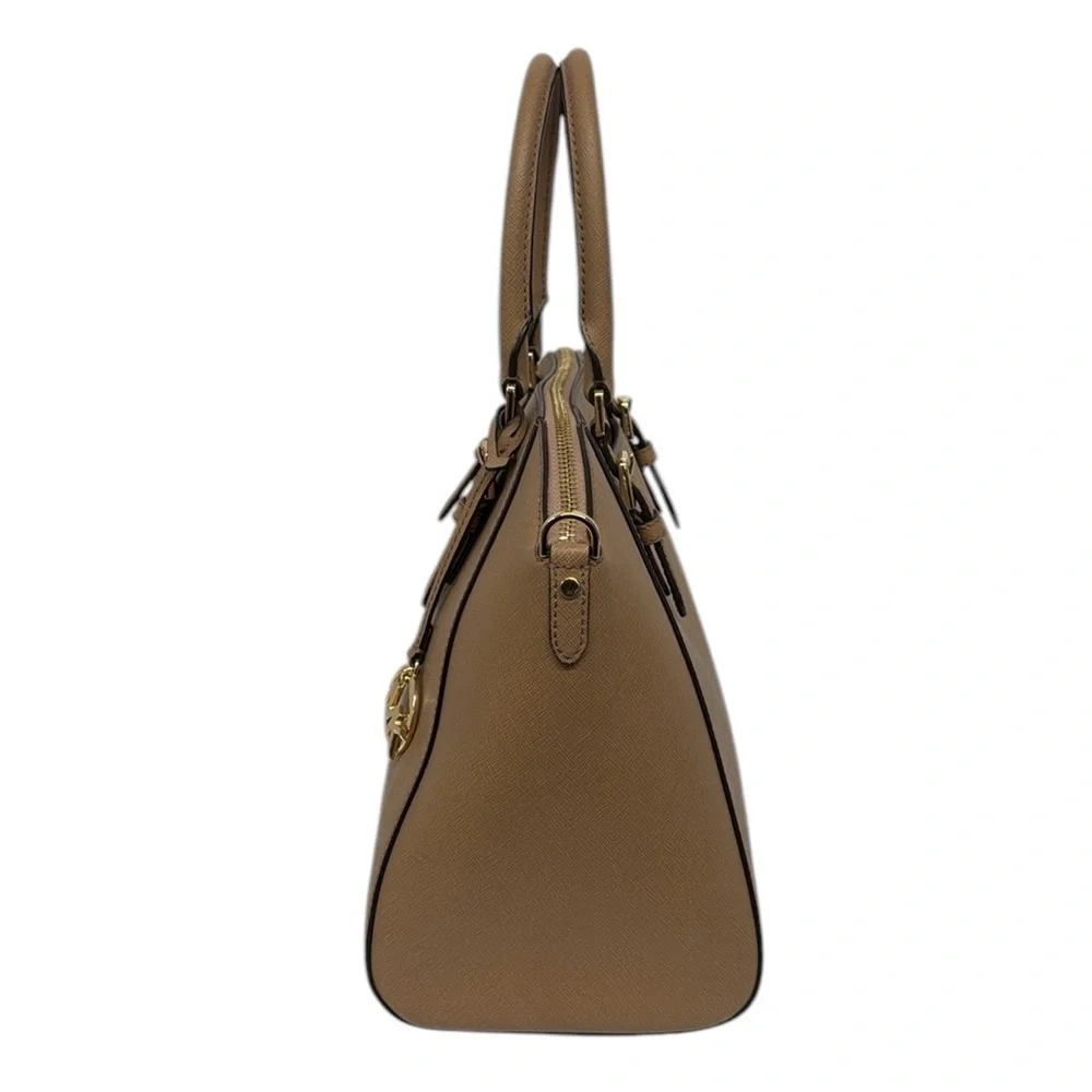 Michael Kors Camel-Beige Saffiano Leather Double Top Handles Satchel Bag Purse